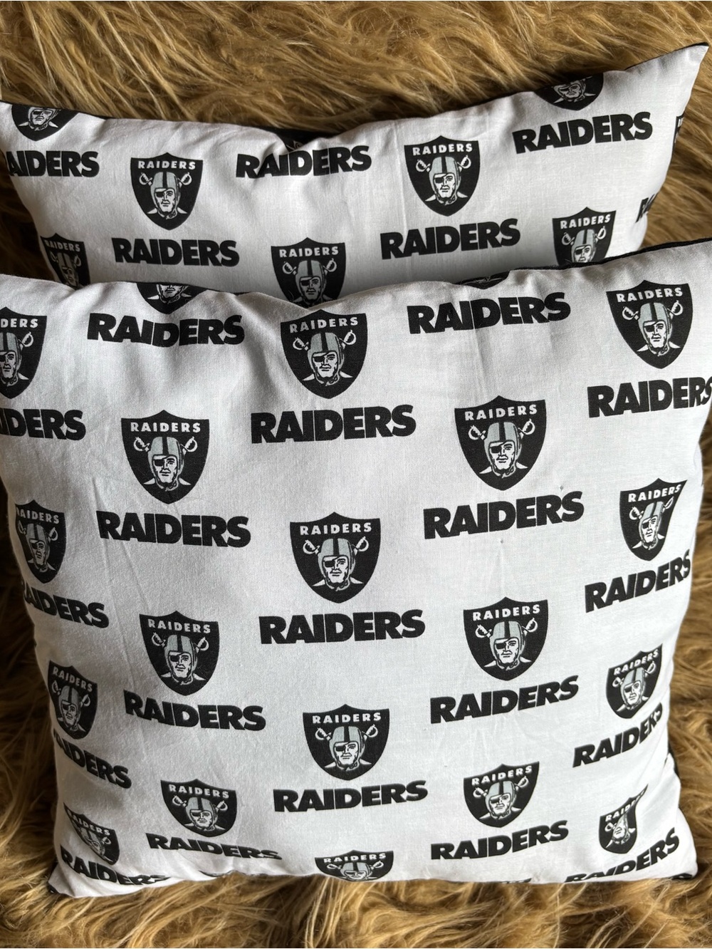 Raiders Handmade Pillow Set of Two with a Black Backing 14x14 New